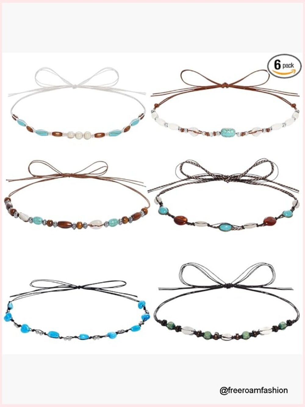 6-Pack Beaded Western Hat Bands Adjustable Cowboy Hat Accessories